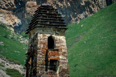 Ingushetia medieval Nij tower top balcony North Caucasus mountains