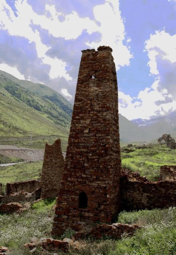 Lisri tower Mamison gorge North Ossetia Caucasus mountains eastern europe